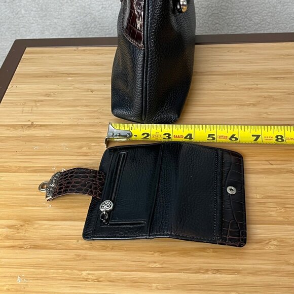Brighton Designer Black Pebbled Leather & Brown Croc Shoulder Bag Wallet C18510 - Picture 9 of 15